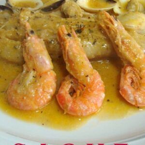 Suc de rape y langostinos